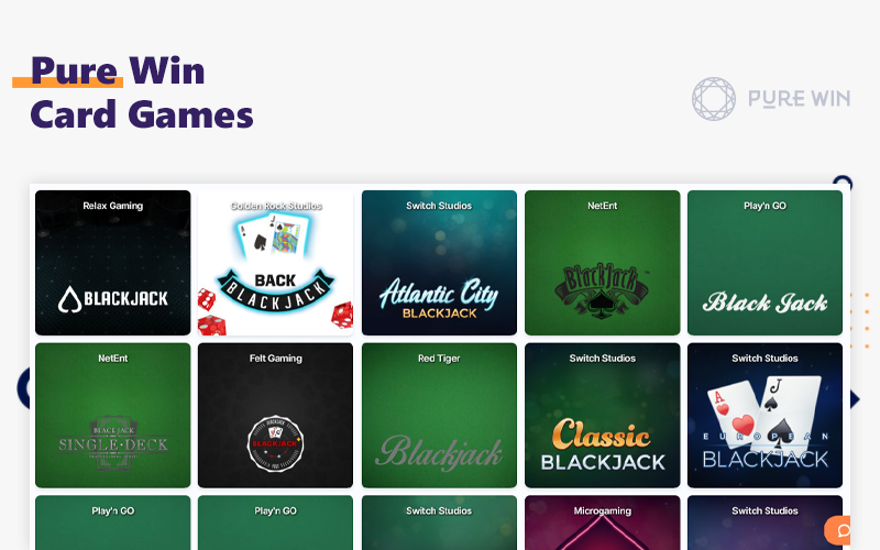 A special section of online card games at Pure Win Casino