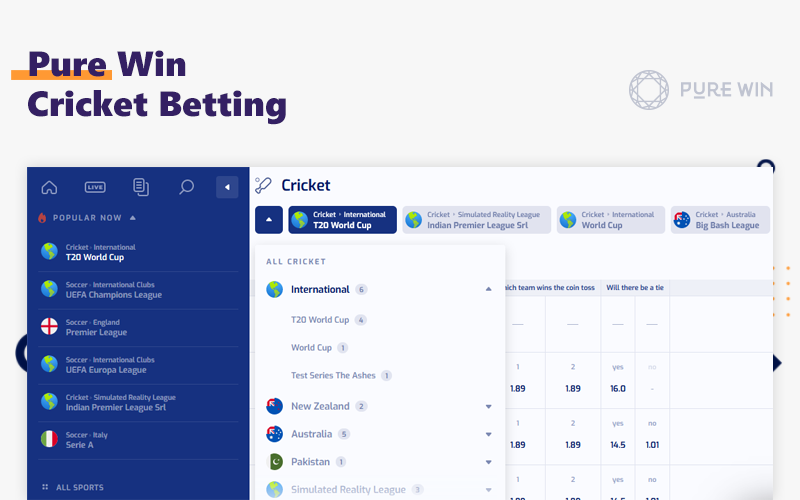 With Pure Win you can bet on cricket tournaments