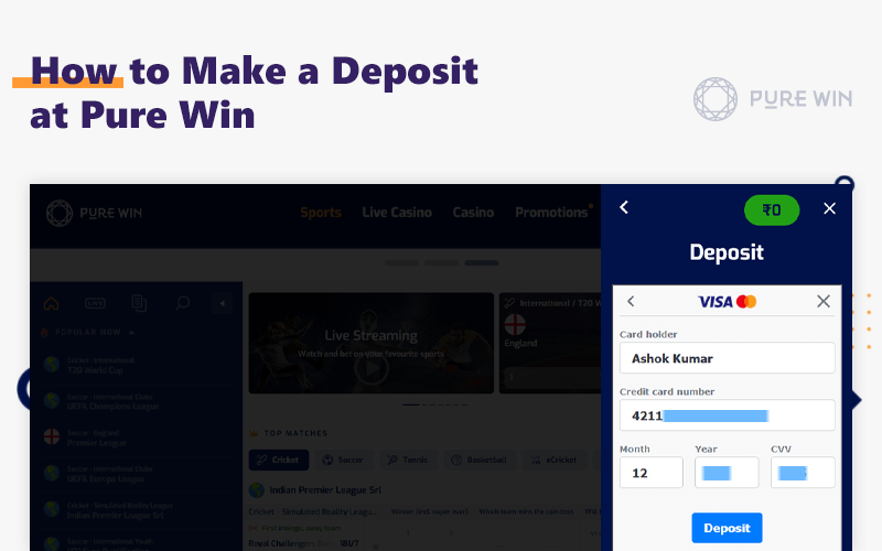 A step-by-step guide on how to make a deposit on Pure Win