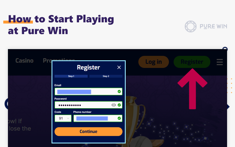 Registration form at Pure Win Site