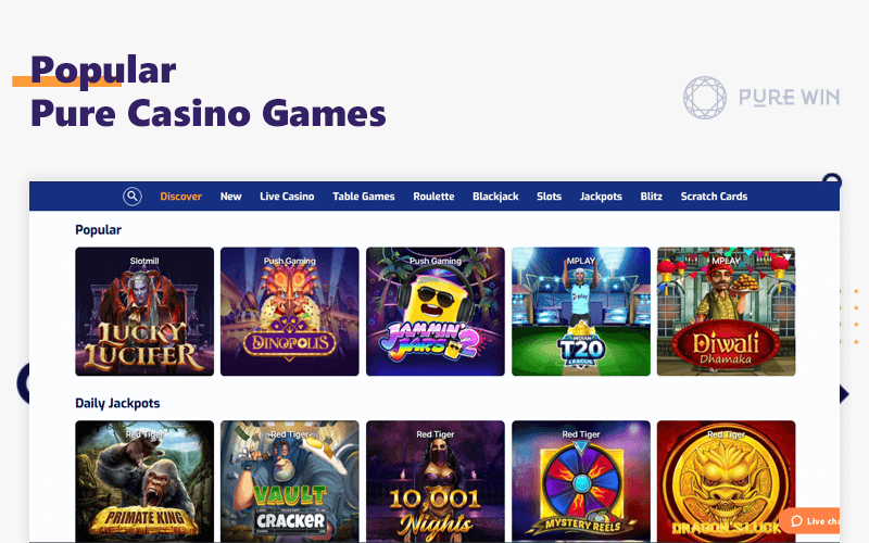 Pure Win Casino offers the most interesting and popular online games