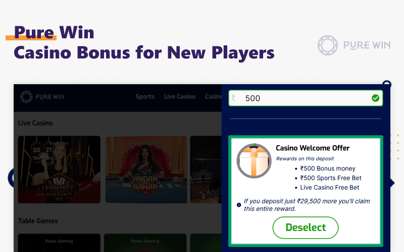 Pure Win Casino offers its new players a generous welcome bonus