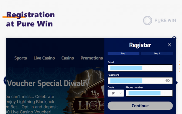 Register at Pure Casino