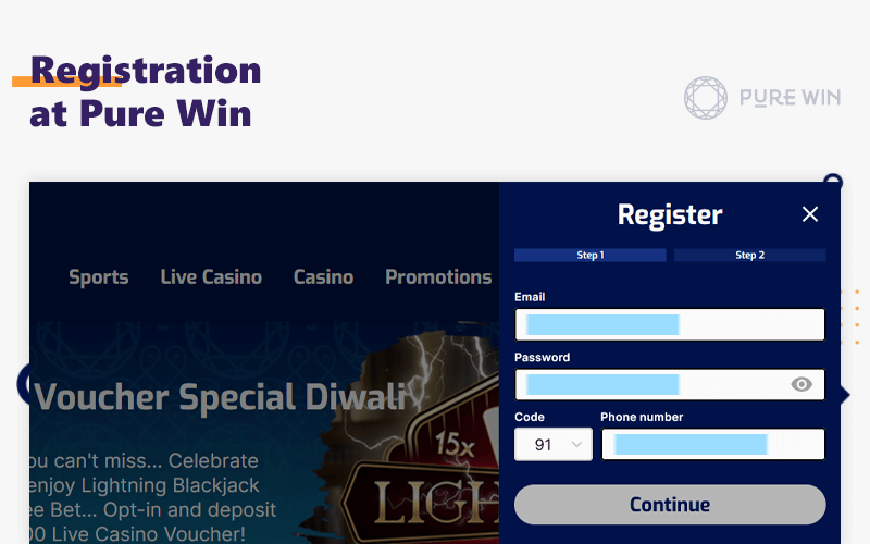 Registration page at Pure Win Official site